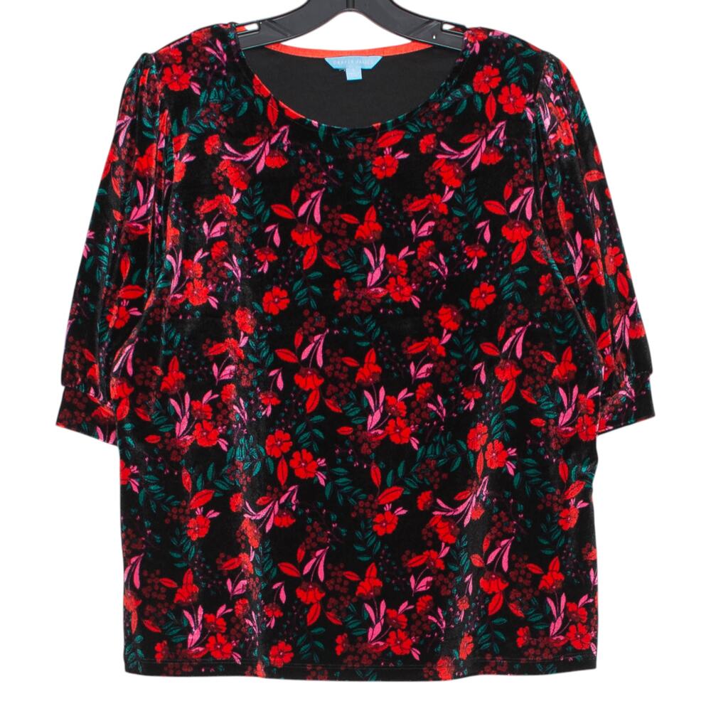 Draper James Velvet Dark Floral Top Whimsigoth Fairy Romantic Black Red Large